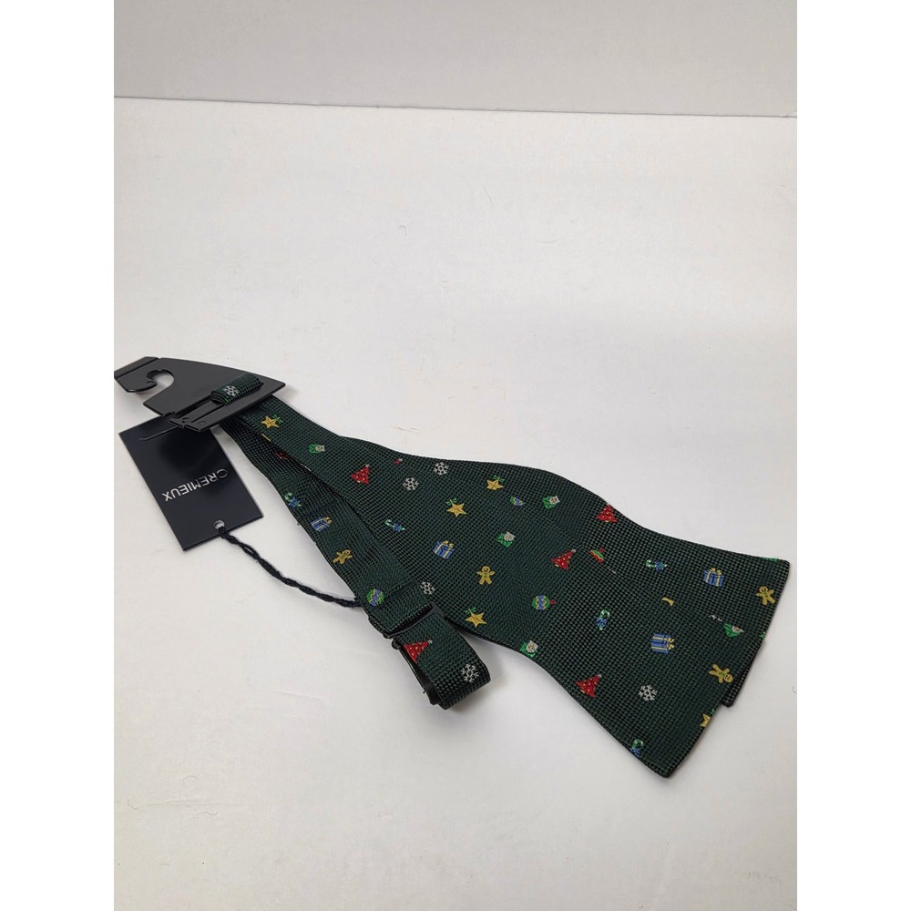Cremieux Mens Bow Tie Green Christmas Holiday Silk Tie Necktie NWT Adjustable